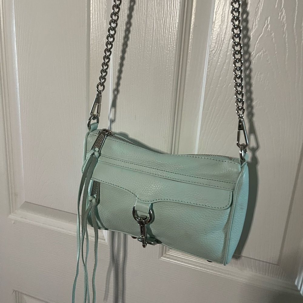 Rebecca Minkoff Mini Mac Crossbody Bag Leather mint green Chain Strap Studded - Picture 2 of 16